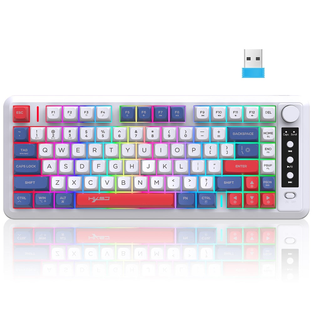 HXSJ L400 81 Keys Membrane Keyboard 2.4G + Bluetooth-compatible Tri-Mode Wireless Keyboard with RGB Backlit