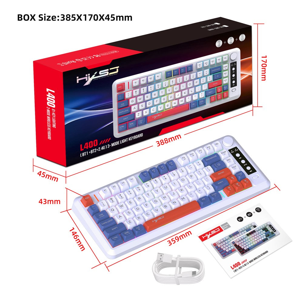 HXSJ L400 81 Keys Membrane Keyboard 2.4G + Bluetooth-compatible Tri-Mode Wireless Keyboard with RGB Backlit