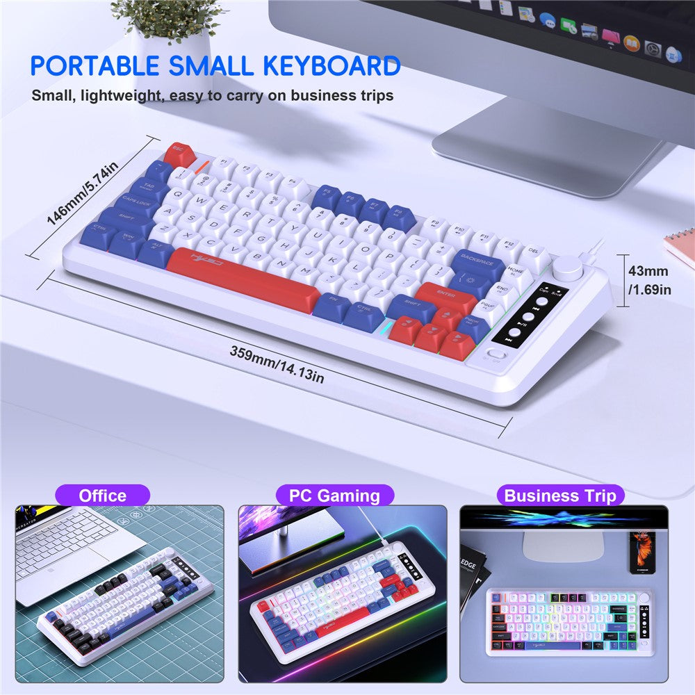 HXSJ L400 81 Keys Membrane Keyboard 2.4G + Bluetooth-compatible Tri-Mode Wireless Keyboard with RGB Backlit