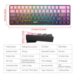 HXSJ V200 Ergonomic 68 Keys Membrane Keyboard RGB Lighting Wired Keyboard for Gaming, 25-Key Rollover