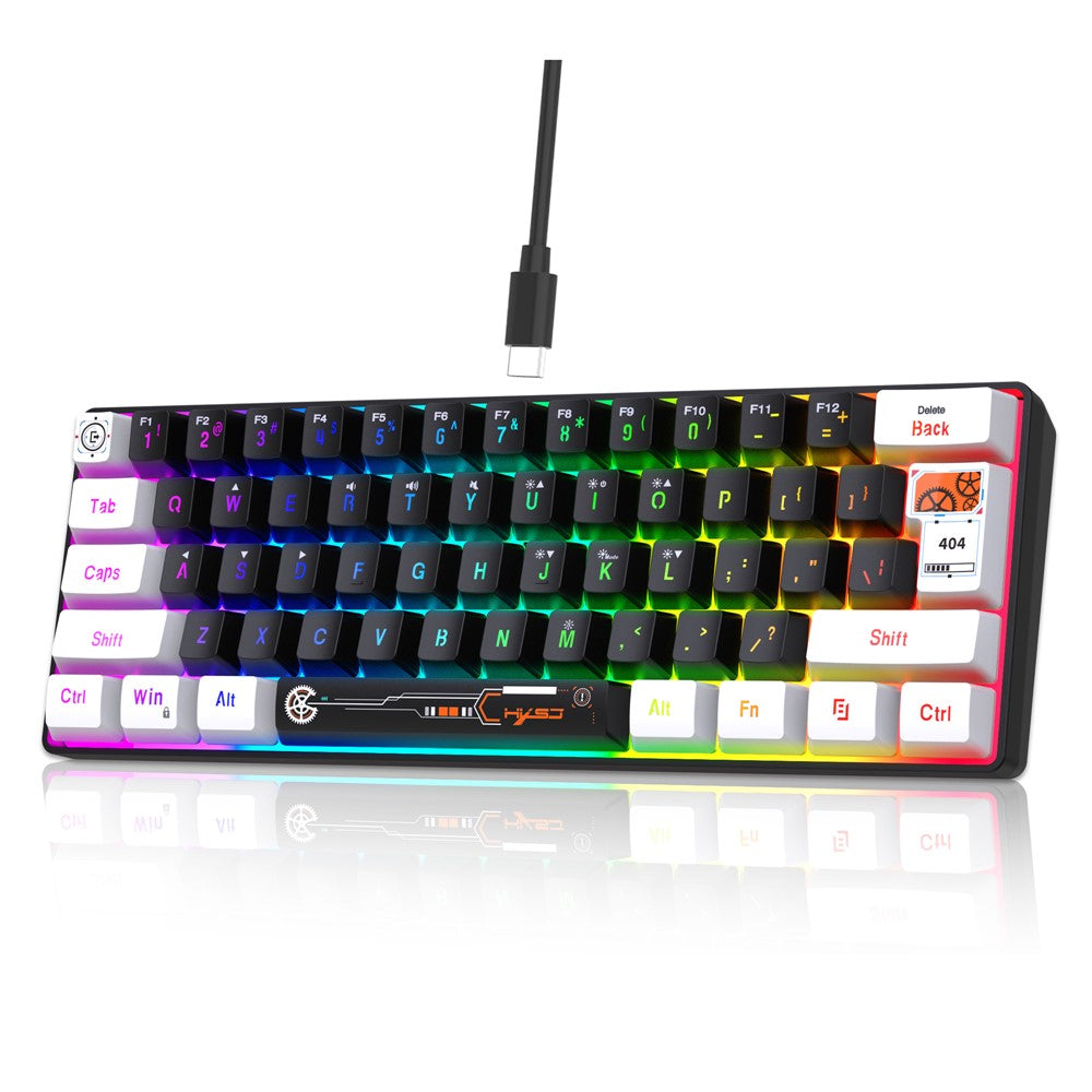 HXSJ V700 Kablet Tastatur med 61 Taster og RGB-Baggrundsbelysning til PC/Laptop, Multimediekontrol, Gaming Tastatur