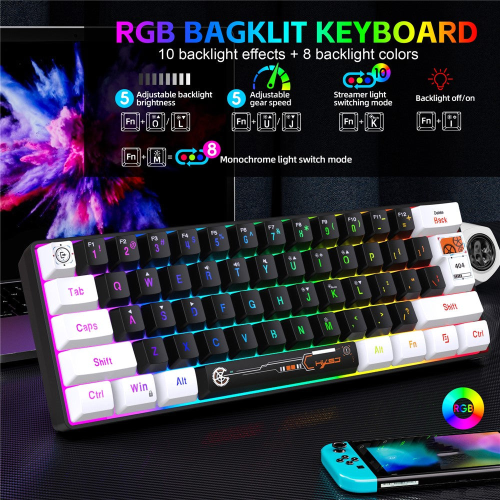 HXSJ V700 Kablet Tastatur med 61 Taster og RGB-Baggrundsbelysning til PC/Laptop, Multimediekontrol, Gaming Tastatur