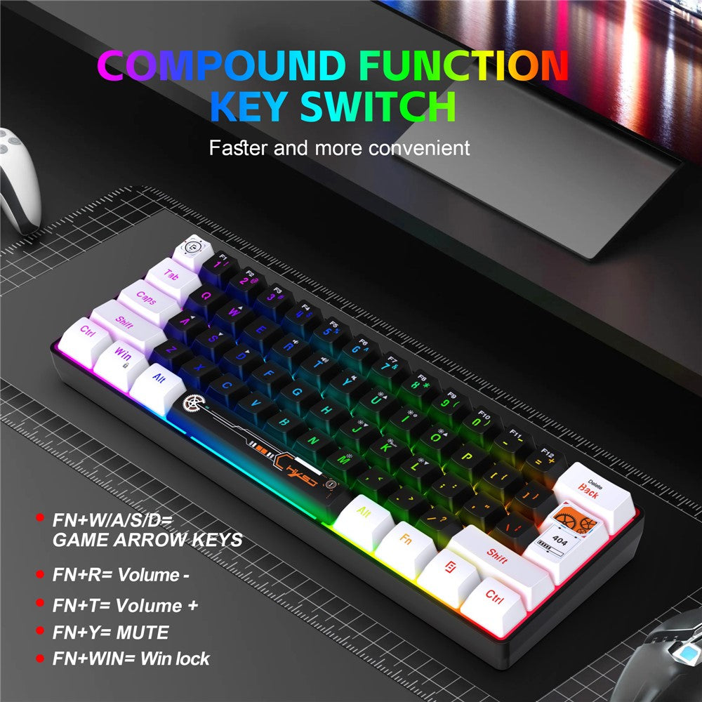 HXSJ V700 Kablet Tastatur med 61 Taster og RGB-Baggrundsbelysning til PC/Laptop, Multimediekontrol, Gaming Tastatur