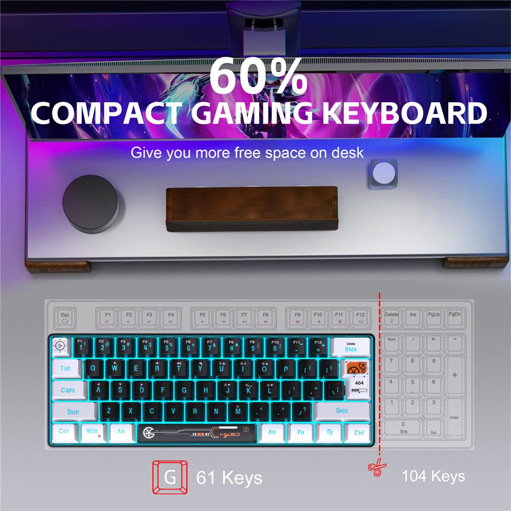 HXSJ V700 Kablet Tastatur med 61 Taster og RGB-Baggrundsbelysning til PC/Laptop, Multimediekontrol, Gaming Tastatur