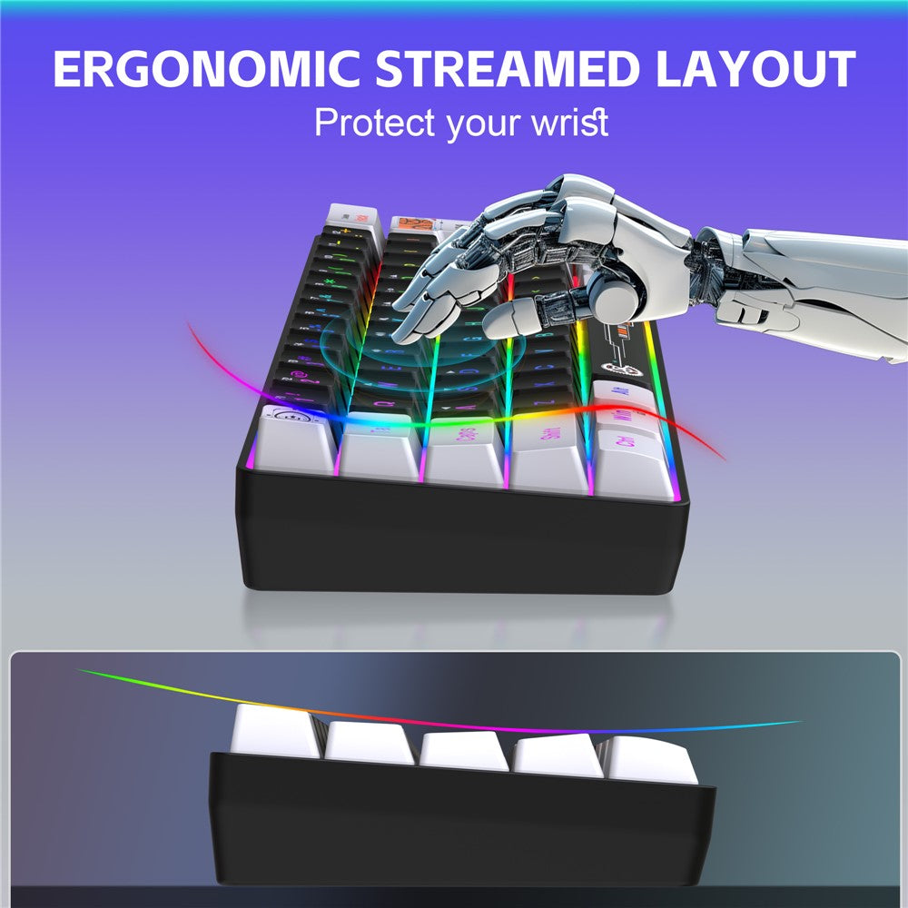 HXSJ V700 Kablet Tastatur med 61 Taster og RGB-Baggrundsbelysning til PC/Laptop, Multimediekontrol, Gaming Tastatur