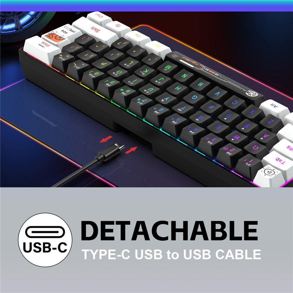 HXSJ V700 Kablet Tastatur med 61 Taster og RGB-Baggrundsbelysning til PC/Laptop, Multimediekontrol, Gaming Tastatur