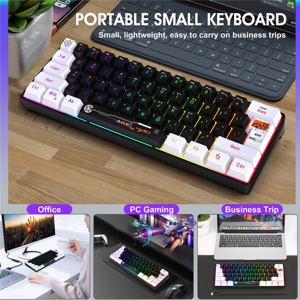 HXSJ V700 Kablet Tastatur med 61 Taster og RGB-Baggrundsbelysning til PC/Laptop, Multimediekontrol, Gaming Tastatur