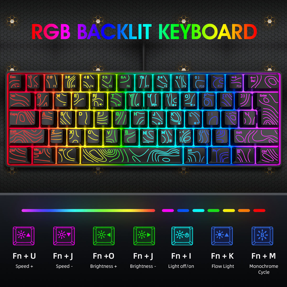 Y-FRUITFUL K401 61 Keys Gaming Keyboard with RGB Light 1.8m Wired Mechanical Keyboard for PC / Laptop