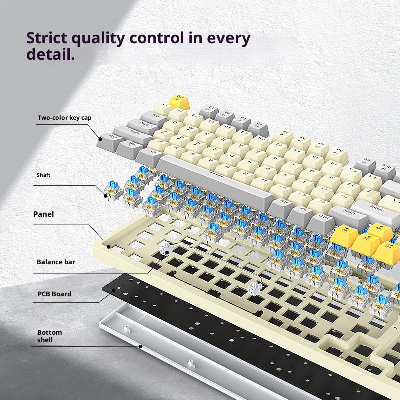 T-WOLF T50 Mechanical Keyboard 97-Key Wired Gaming Keyboard with RGB Light and Multimedia Knob for PC