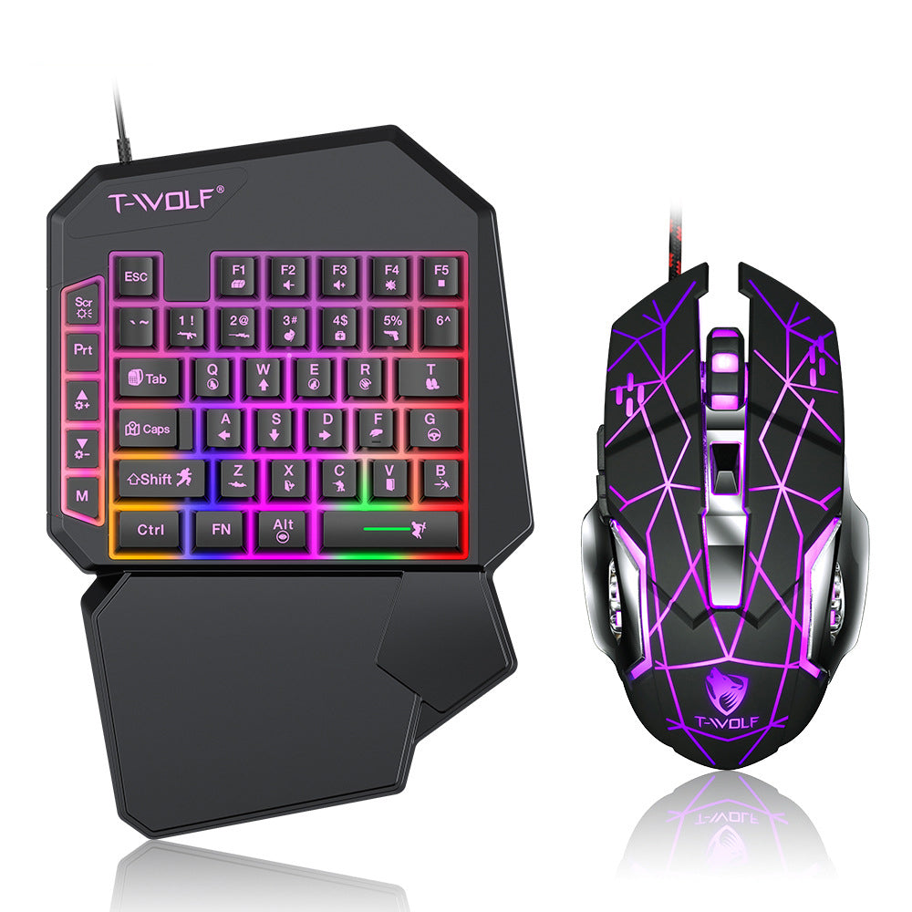 T-WOLF TF900 Gaming Tastatur 40 Taster Enhånds Mekanisk Følelse Programmerbart Tastatur med RGB Baggrundsbelysning til Venstre Hånd