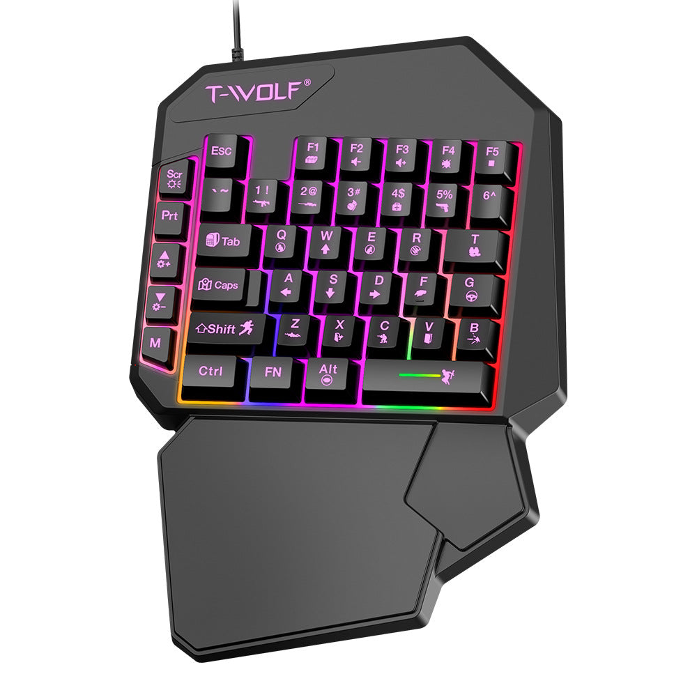 T-WOLF TF900 Gaming Tastatur 40 Taster Enhånds Mekanisk Følelse Programmerbart Tastatur med RGB Baggrundsbelysning til Venstre Hånd