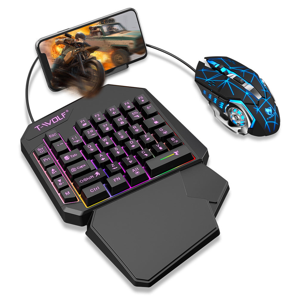 T-WOLF TF900 Gaming Tastatur 40 Taster Enhånds Mekanisk Følelse Programmerbart Tastatur med RGB Baggrundsbelysning til Venstre Hånd