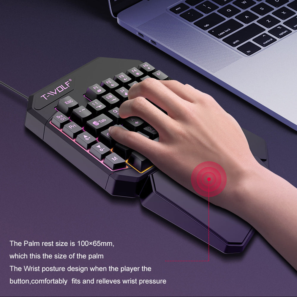 T-WOLF TF900 Gaming Tastatur 40 Taster Enhånds Mekanisk Følelse Programmerbart Tastatur med RGB Baggrundsbelysning til Venstre Hånd