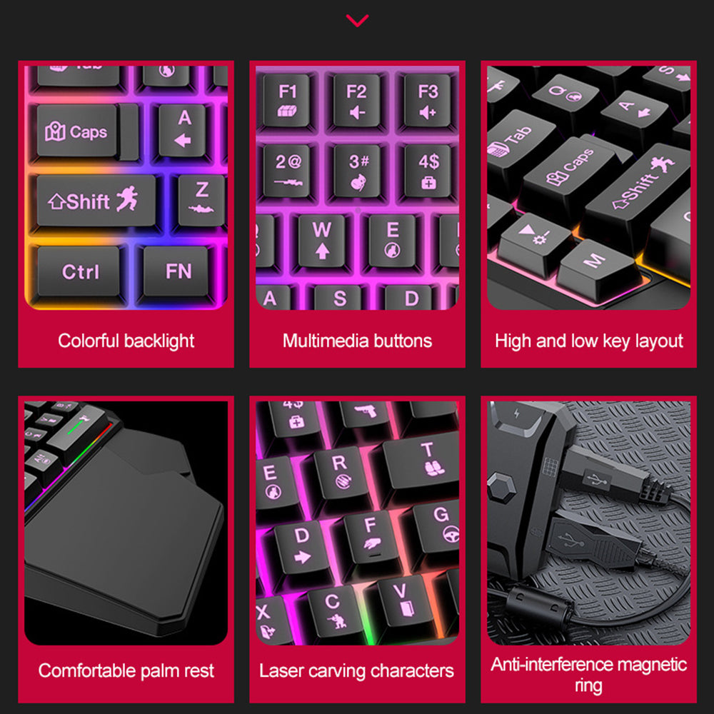 T-WOLF TF900 Gaming Tastatur 40 Taster Enhånds Mekanisk Følelse Programmerbart Tastatur med RGB Baggrundsbelysning til Venstre Hånd