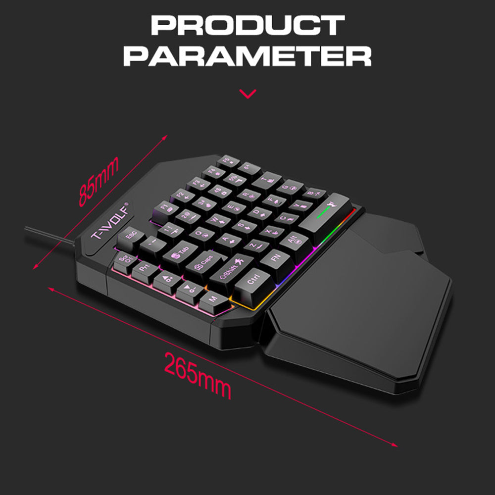 T-WOLF TF900 Gaming Tastatur 40 Taster Enhånds Mekanisk Følelse Programmerbart Tastatur med RGB Baggrundsbelysning til Venstre Hånd