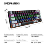 HXSJ V800 68 Keys Mechanical Keyboard with Backlit for Gaming Office