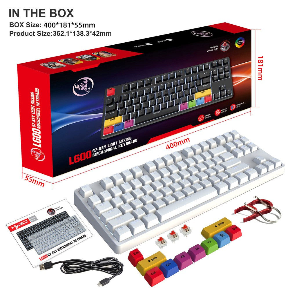 HXSJ L600 87-tasters røde kontakter Kablet bærbart tastatur Mekanisk gamingtastatur med baggrundsbelysning til hjemmekontoret