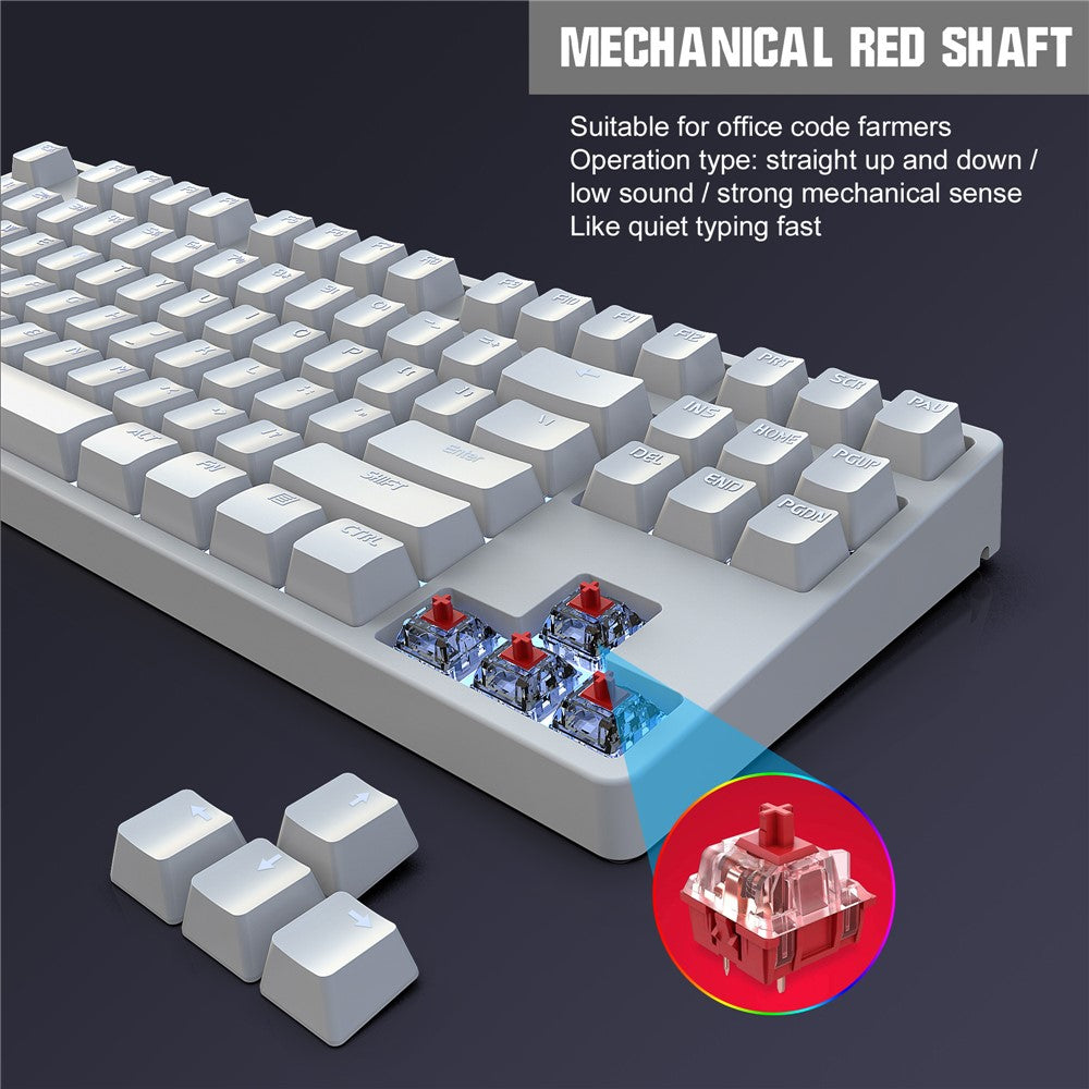 HXSJ L600 87-tasters røde kontakter Kablet bærbart tastatur Mekanisk gamingtastatur med baggrundsbelysning til hjemmekontoret