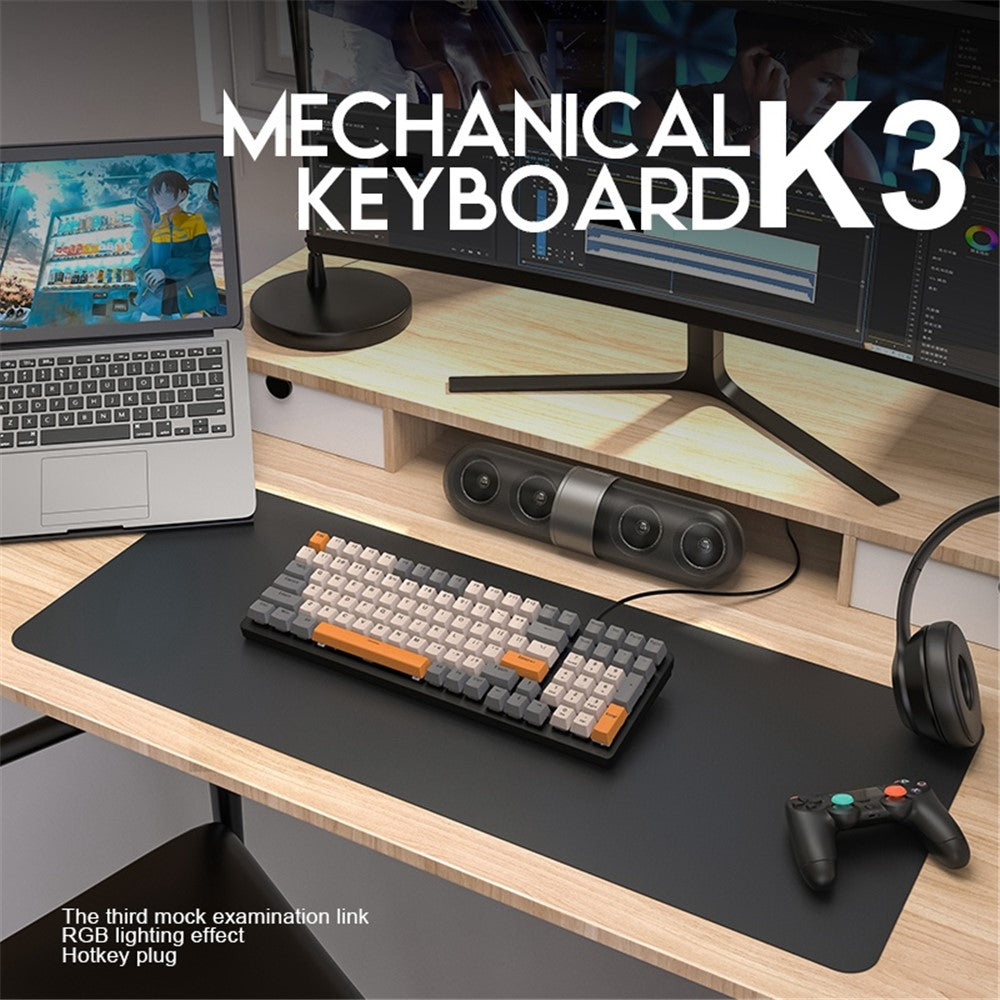 FREE WOLF K3 Mechanical Keyboard 100-Key Gaming Keyboard with Colorful Light Effects for Office Home Computers Laptops