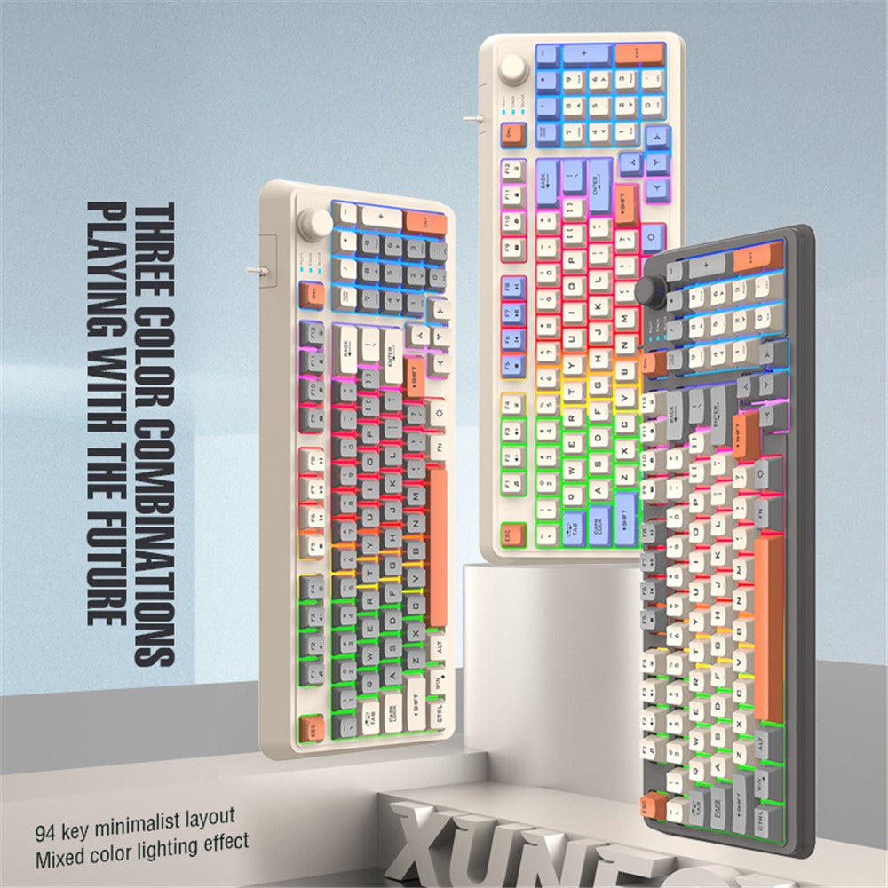 XUNFOX K82 94 Taster Gaming Kablet Tastatur Blandet Farve Baggrundsbelyst USB Tastatur med Støtteben