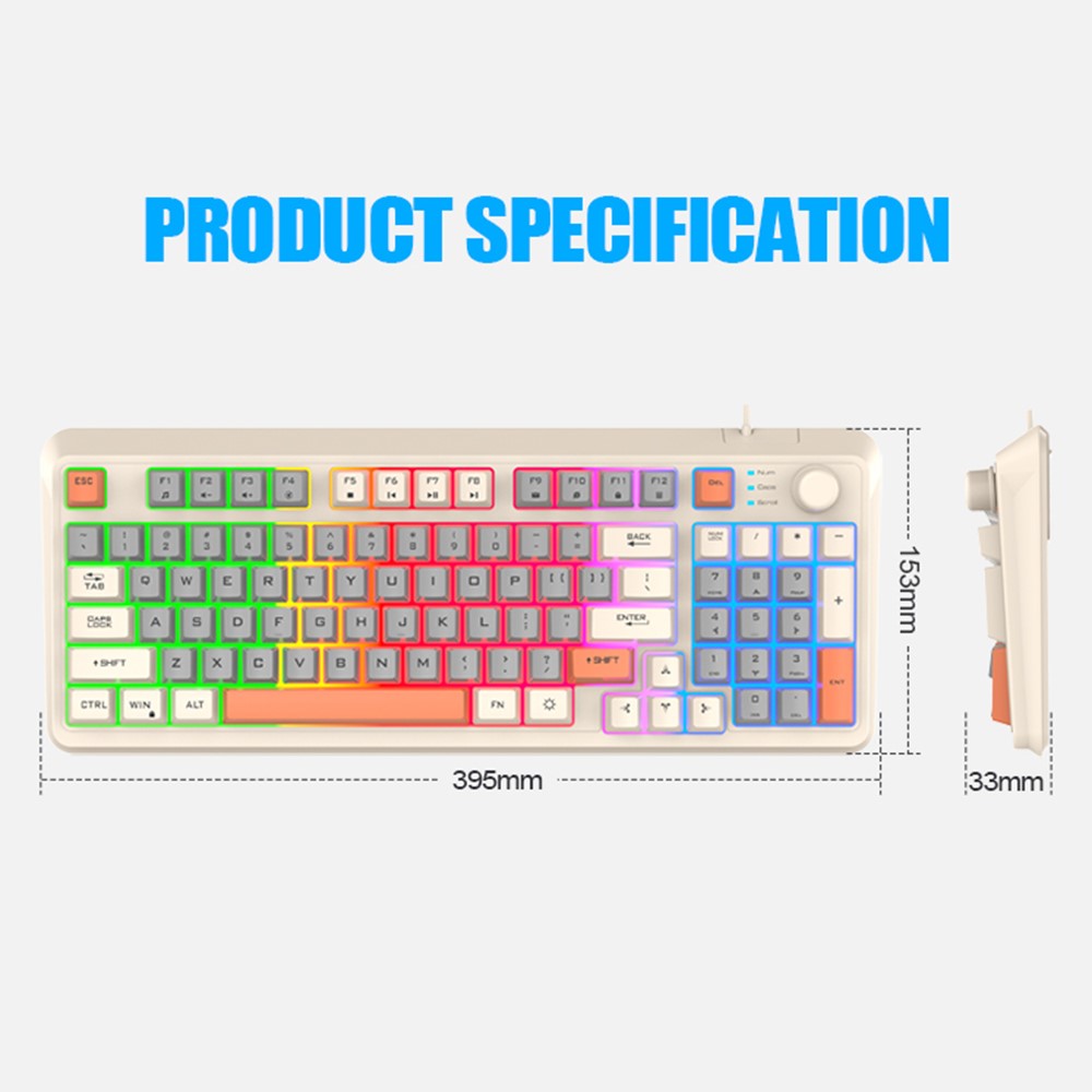 XUNFOX K82 94 Taster Gaming Kablet Tastatur Blandet Farve Baggrundsbelyst USB Tastatur med Støtteben