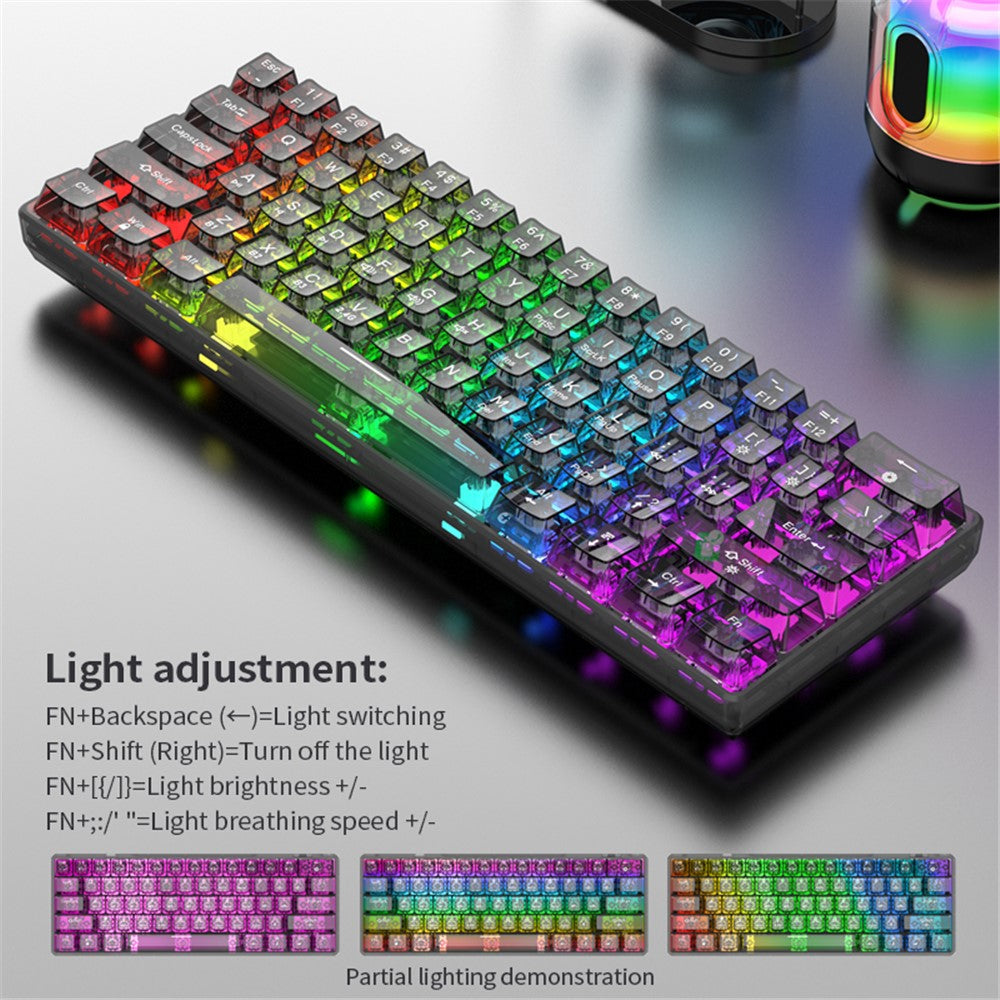 XUNFOX K30 Pro Tre tilstande Transparent Mekanisk Tastatur Hvid Akse 61 Taster Gaming Tastatur med RGB-Baggrundsbelysning