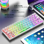 XUNFOX K30 Pro Tre tilstande Transparent Mekanisk Tastatur Hvid Akse 61 Taster Gaming Tastatur med RGB-Baggrundsbelysning
