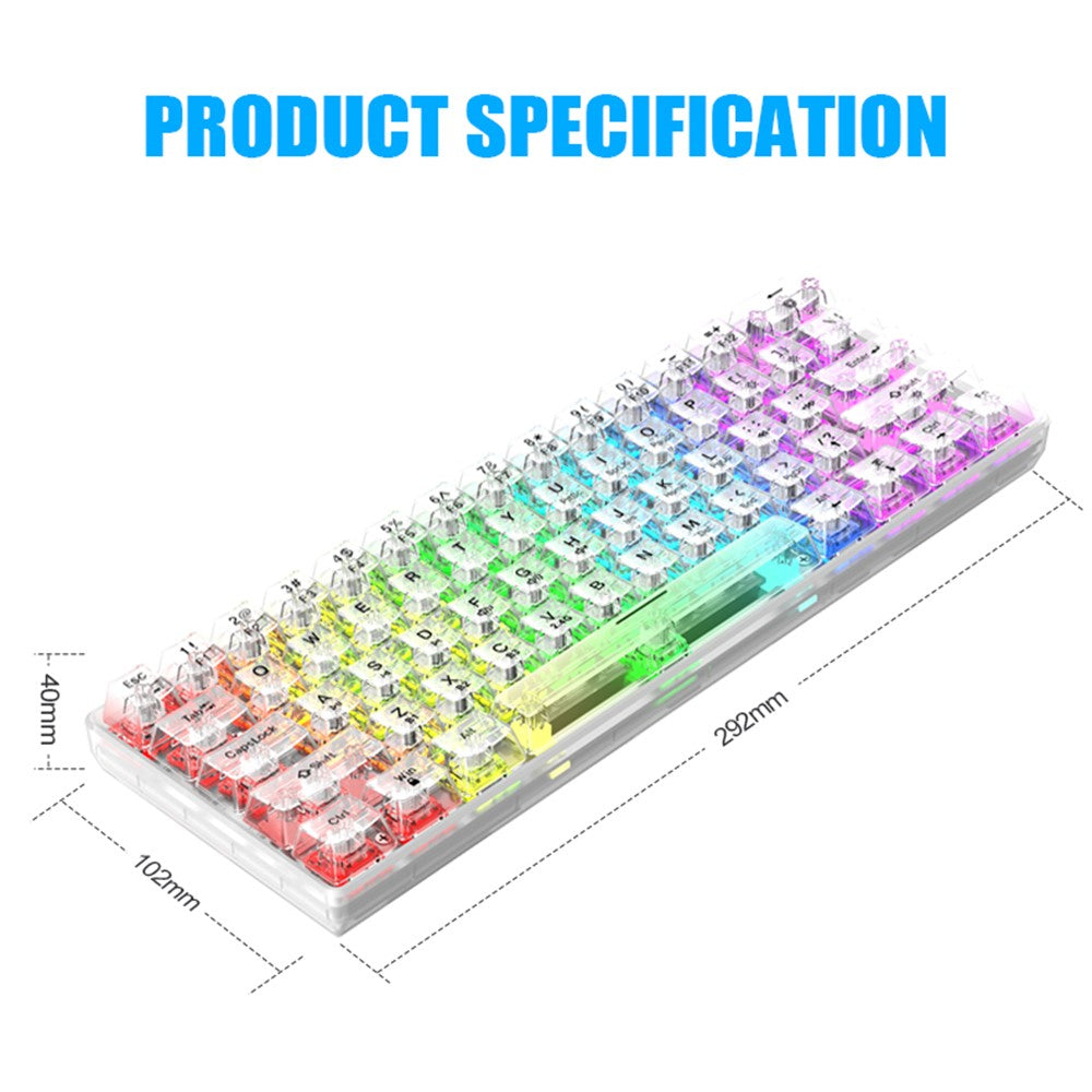 XUNFOX K30 Pro Tre tilstande Transparent Mekanisk Tastatur Hvid Akse 61 Taster Gaming Tastatur med RGB-Baggrundsbelysning