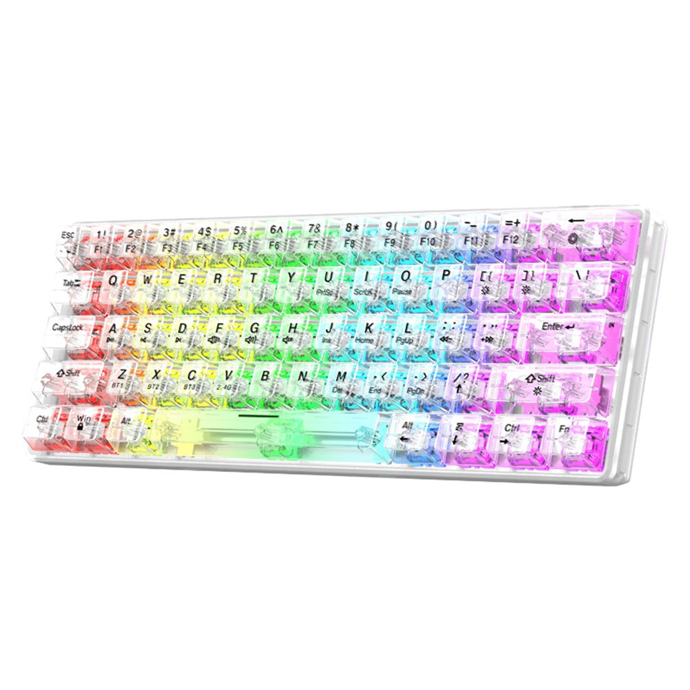XUNFOX K30 Pro Tre tilstande Transparent Mekanisk Tastatur Hvid Akse 61 Taster Gaming Tastatur med RGB-Baggrundsbelysning