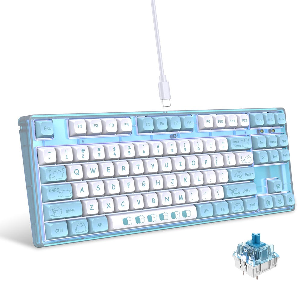 HXSJ L600 Tastatur med tegneseriemønster, 87 taster, mekanisk tastatur, ergonomisk kablet gamingtastatur