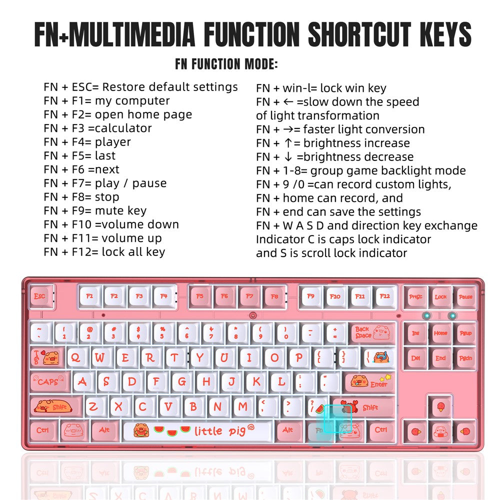 HXSJ L600 Tastatur med tegneseriemønster, 87 taster, mekanisk tastatur, ergonomisk kablet gamingtastatur