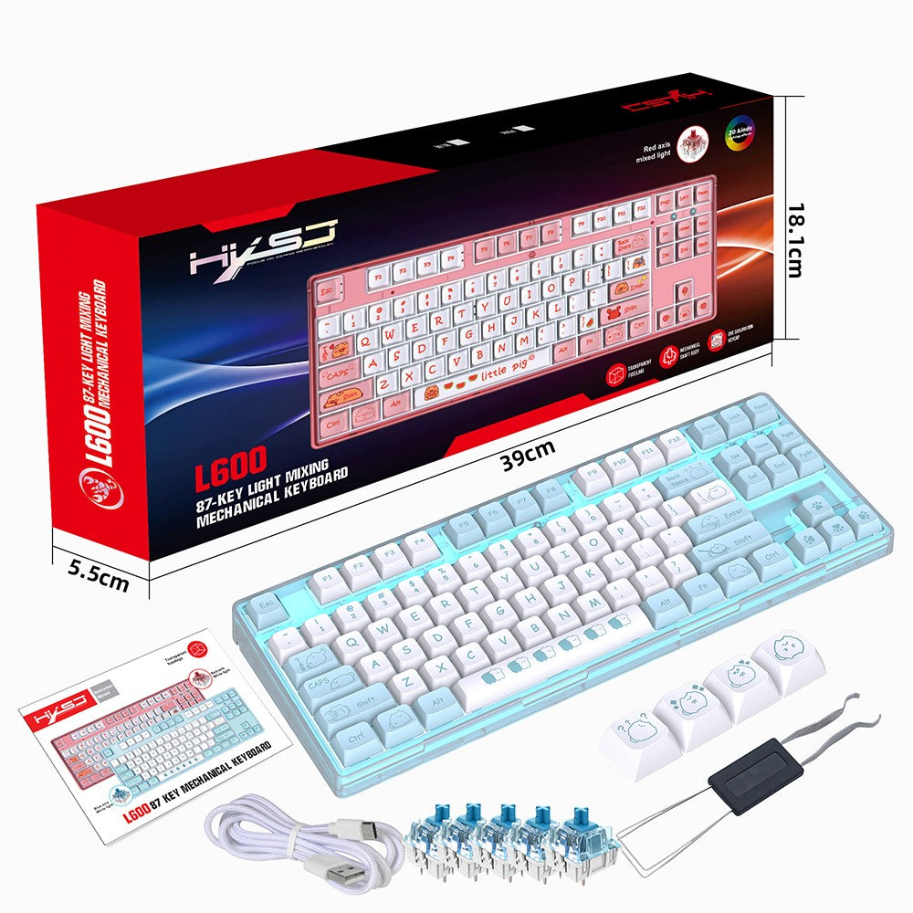 HXSJ L600 Tastatur med tegneseriemønster, 87 taster, mekanisk tastatur, ergonomisk kablet gamingtastatur