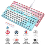 HXSJ L600 Tastatur med tegneseriemønster, 87 taster, mekanisk tastatur, ergonomisk kablet gamingtastatur