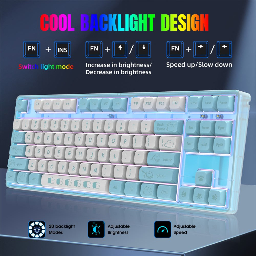 HXSJ L600 Tastatur med tegneseriemønster, 87 taster, mekanisk tastatur, ergonomisk kablet gamingtastatur