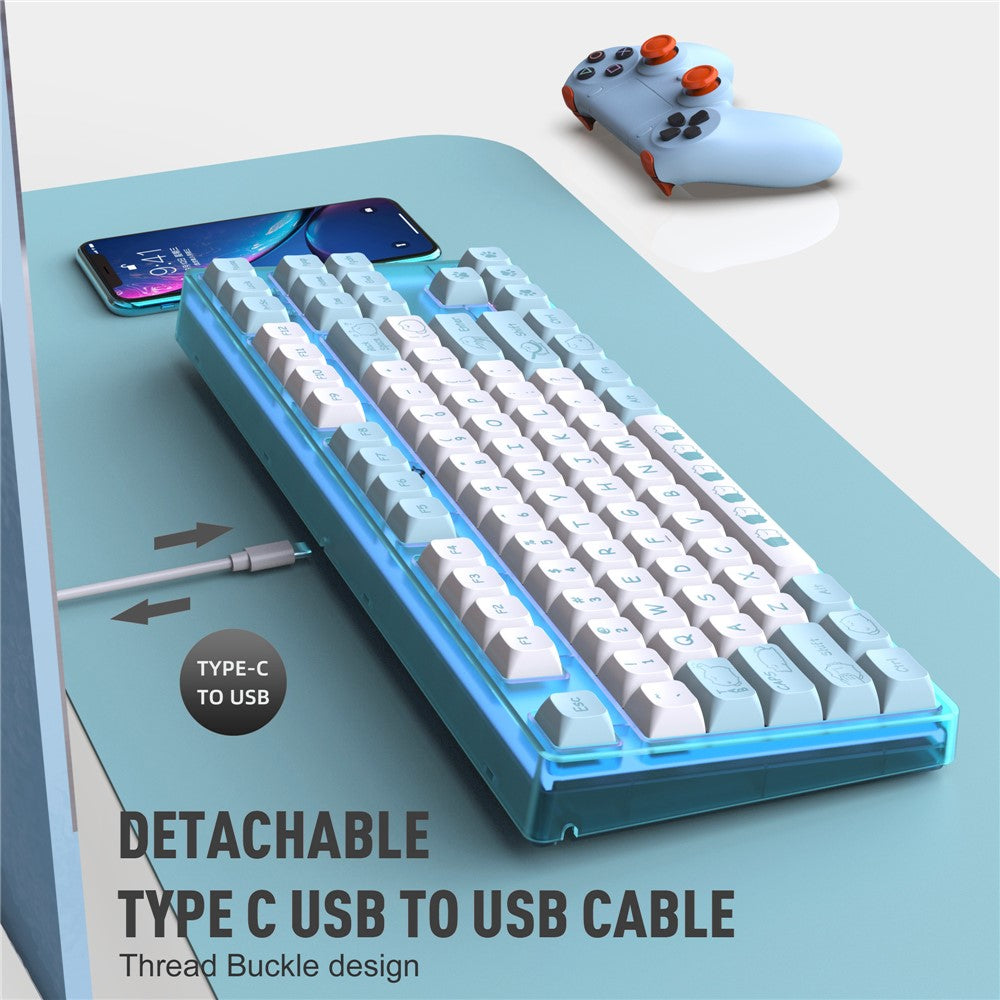 HXSJ L600 Tastatur med tegneseriemønster, 87 taster, mekanisk tastatur, ergonomisk kablet gamingtastatur