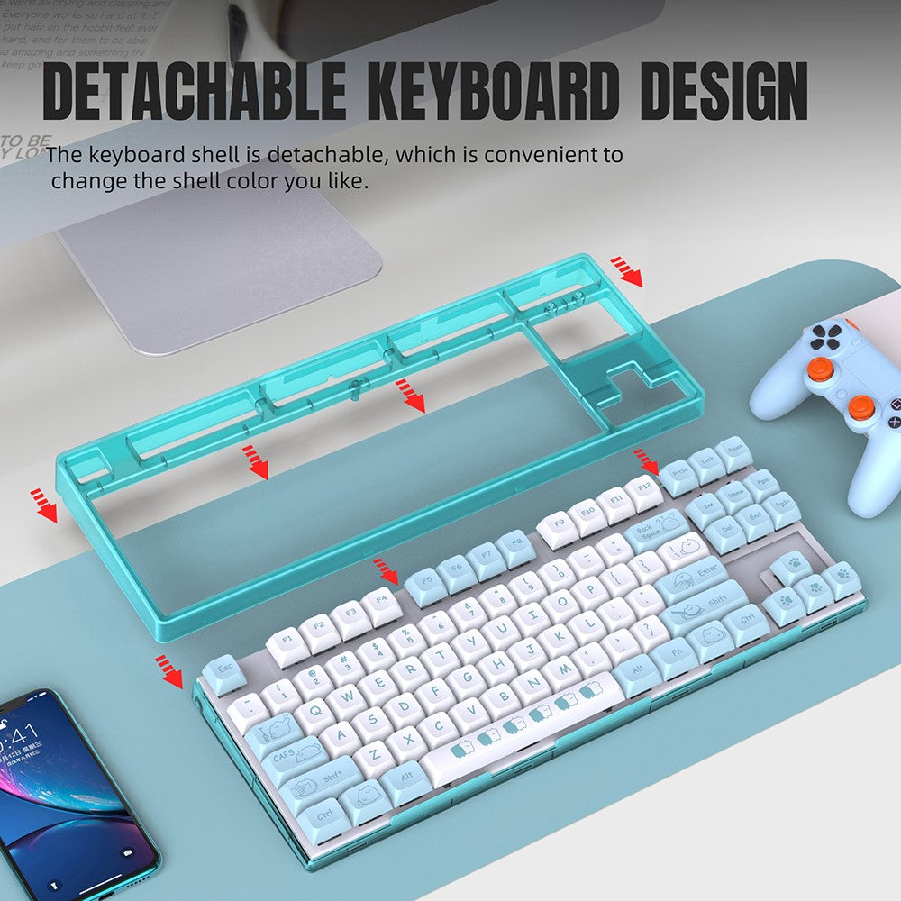 HXSJ L600 Tastatur med tegneseriemønster, 87 taster, mekanisk tastatur, ergonomisk kablet gamingtastatur