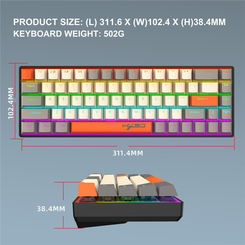 HXSJ K88 Gaming Tastatur 68 Taster Mekanisk Kablet Tastatur med LED Baggrundsbelysning
