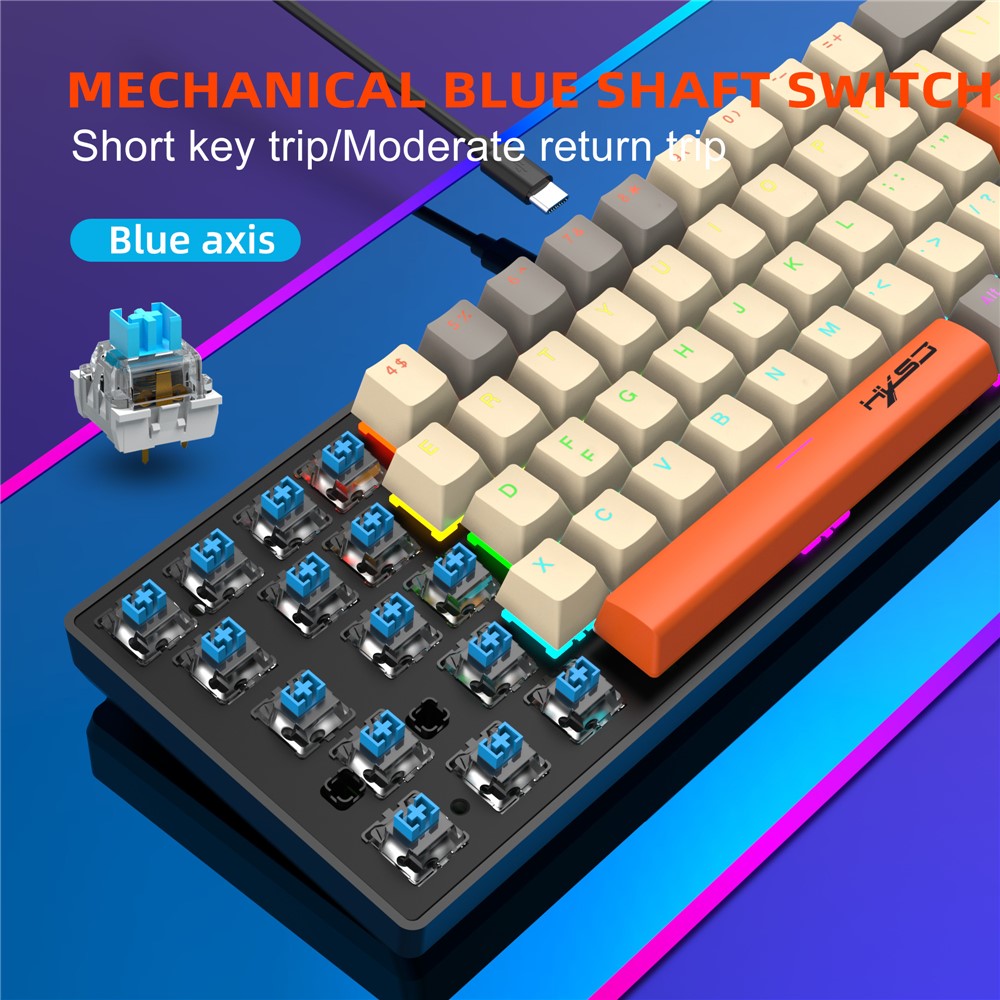 HXSJ K88 Gaming Tastatur 68 Taster Mekanisk Kablet Tastatur med LED Baggrundsbelysning