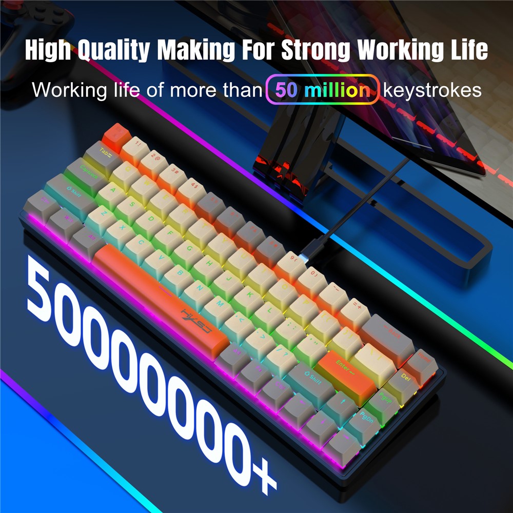 HXSJ K88 Gaming Tastatur 68 Taster Mekanisk Kablet Tastatur med LED Baggrundsbelysning