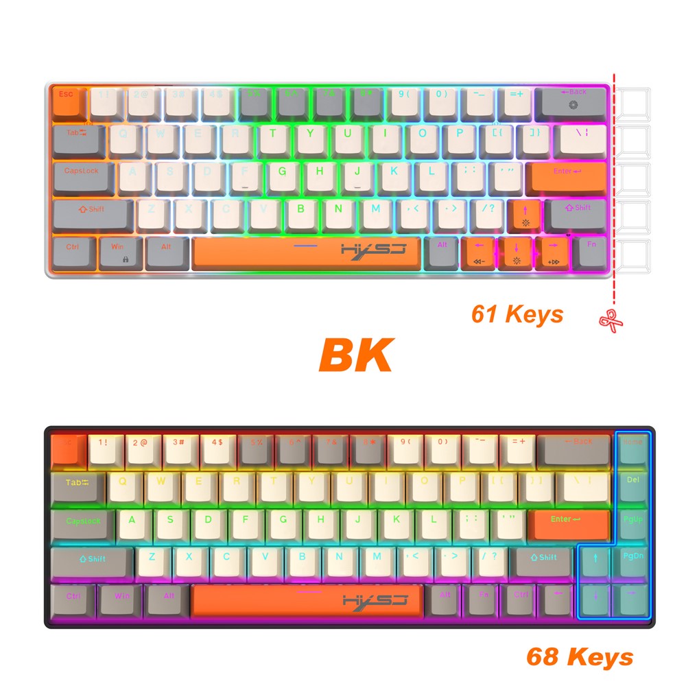 HXSJ K88 Gaming Tastatur 68 Taster Mekanisk Kablet Tastatur med LED Baggrundsbelysning