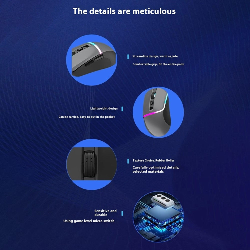 Y-FRUITFUL M96 2.4G+Bluetooth+Type-C Cable Tri-Mode Mouse 6 DPI RGB Gaming Mouse (PAW3212 Chip)
