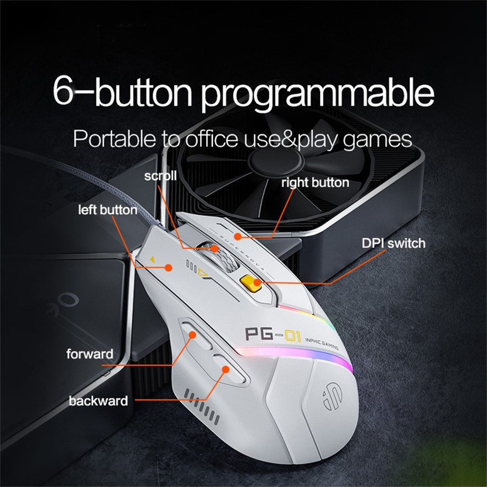 INPHIC PG1 USB Wired E-Sports Gaming Mouse RGB Light Computer Laptop Mice