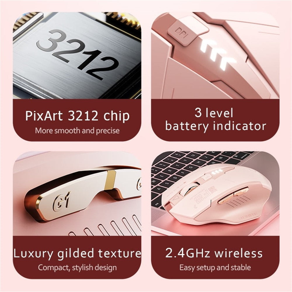 INPHIC F8 Rechargeable 2.4G Wireless Gaming Working Girls Mouse Computer Laptop Mute Mice