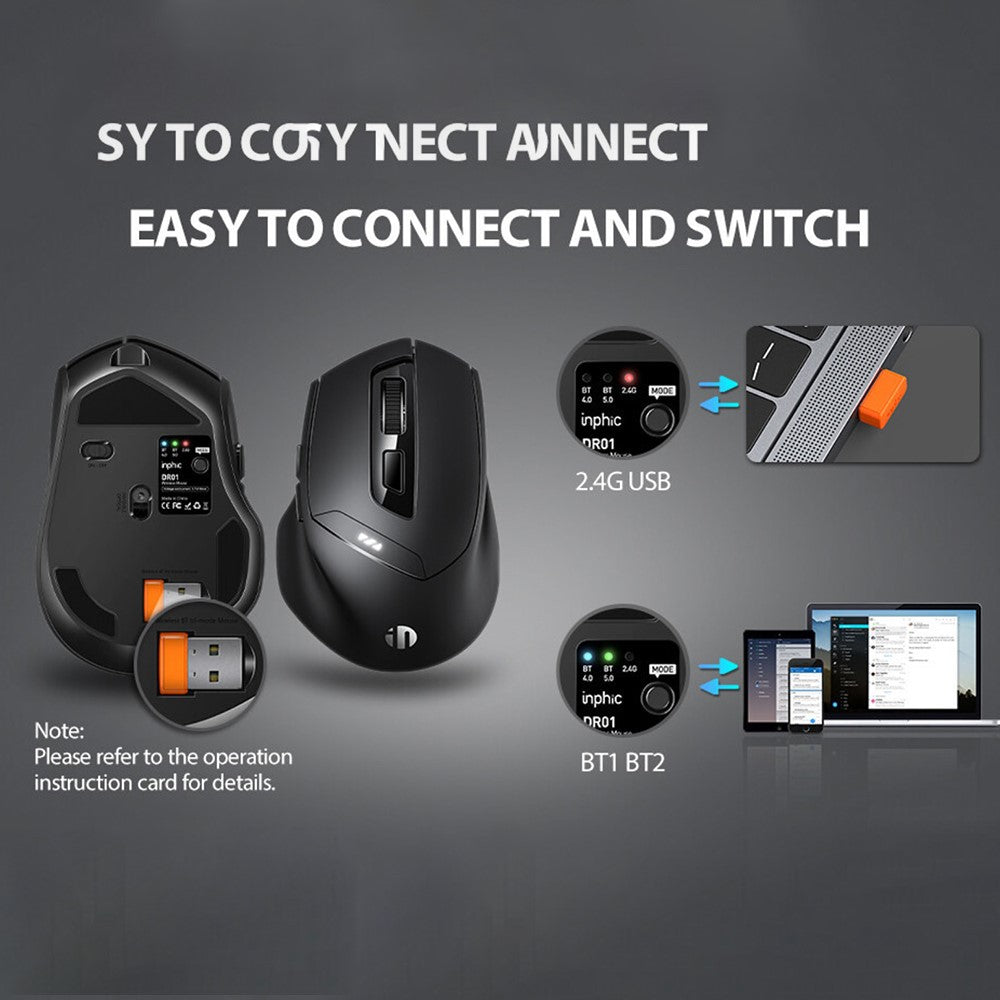 INPHIC DR01 Bluetooth-kompatibel 4.0 / Bluetooth-kompatibel 5.0 / 2.4G Trådløs mus Computer Laptop Ergonomisk mus