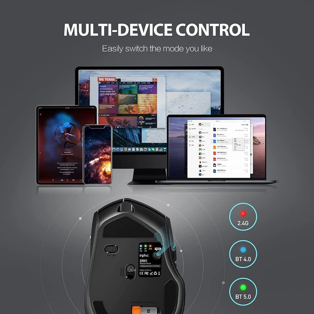 INPHIC DR01 Bluetooth-kompatibel 4.0 / Bluetooth-kompatibel 5.0 / 2.4G Trådløs mus Computer Laptop Ergonomisk mus