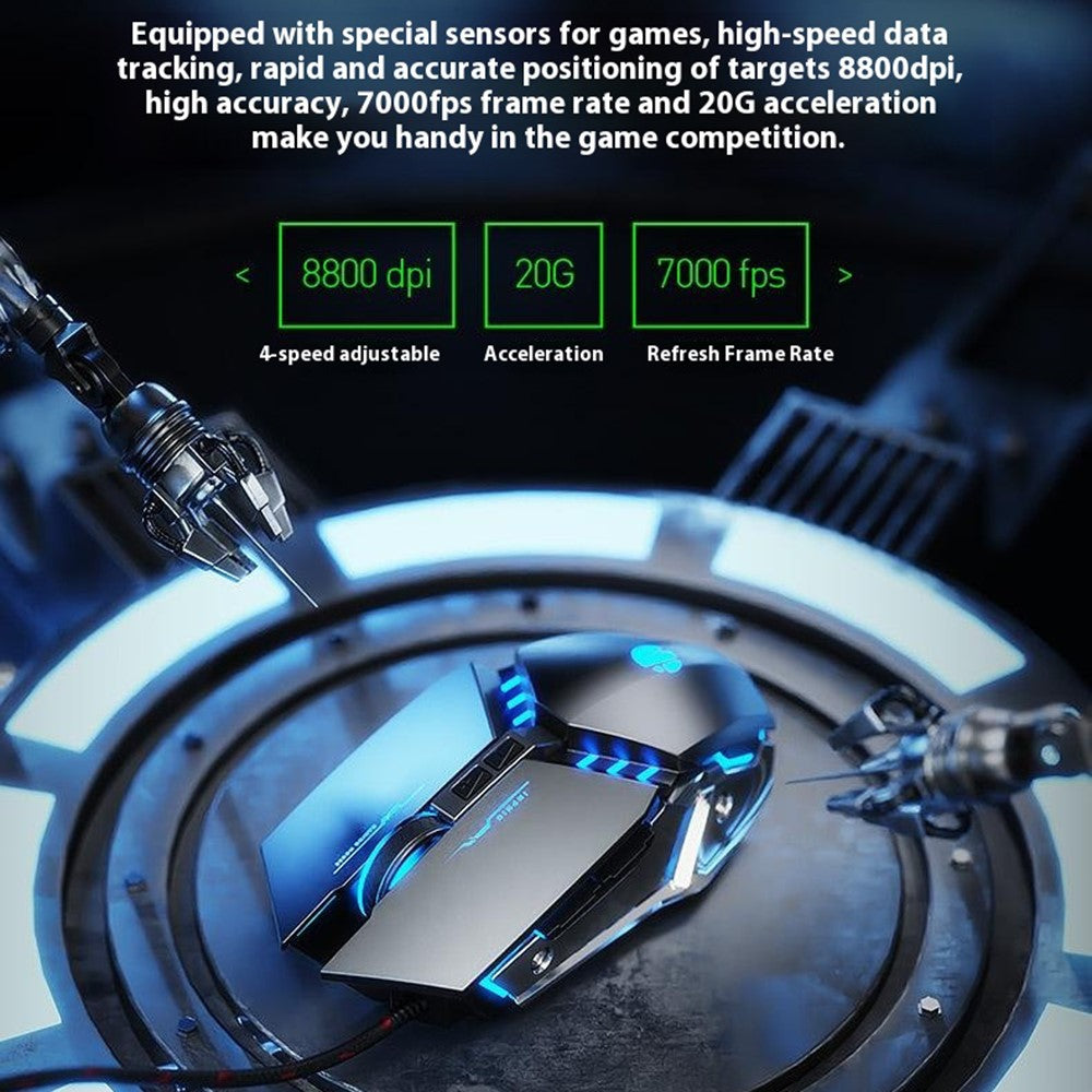 INPHIC PW2 USB Kablet Gaming Mus Farverigt Lys Makroprogrammering Computer Bærbar Mus