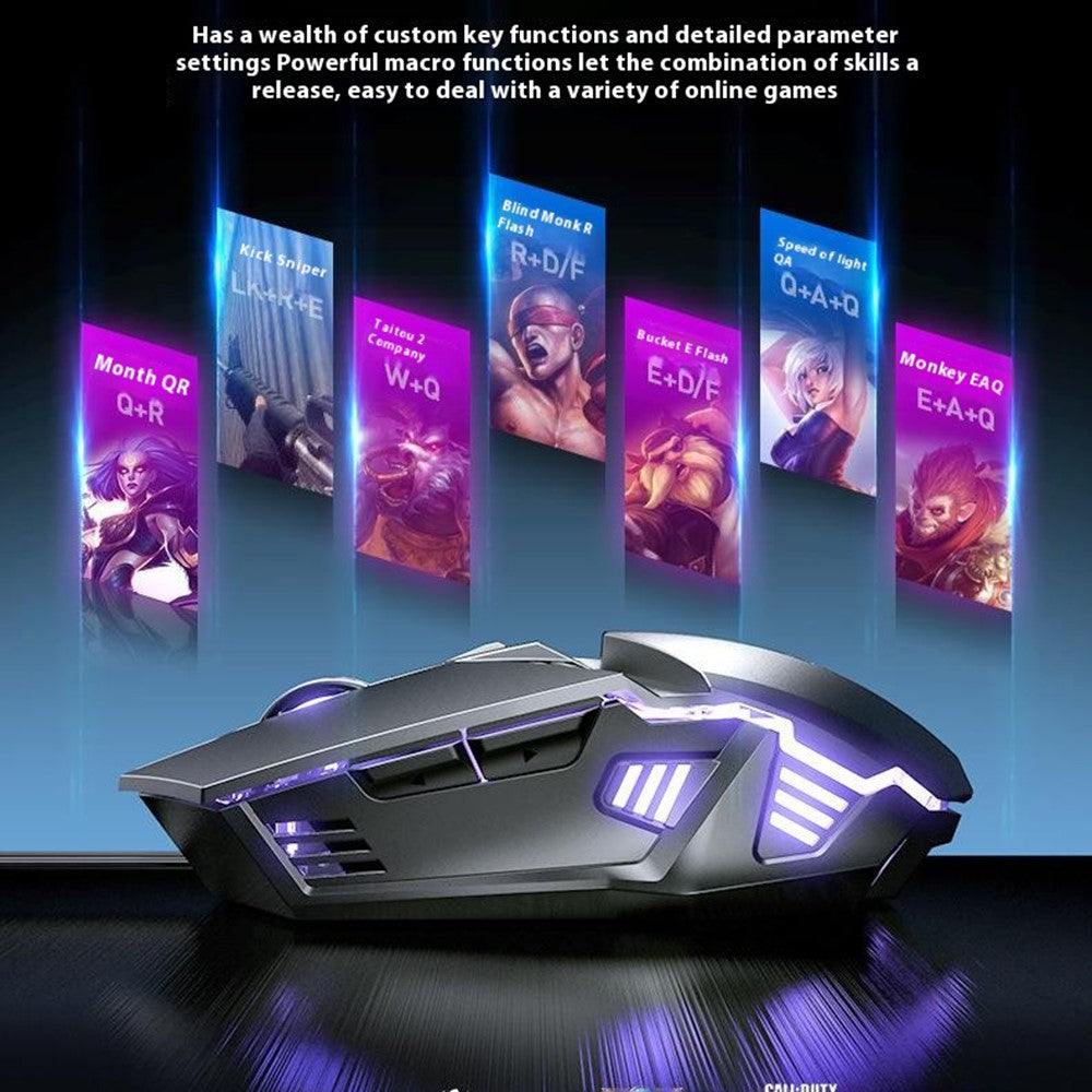 INPHIC PW2 USB Kablet Gaming Mus Farverigt Lys Makroprogrammering Computer Bærbar Mus