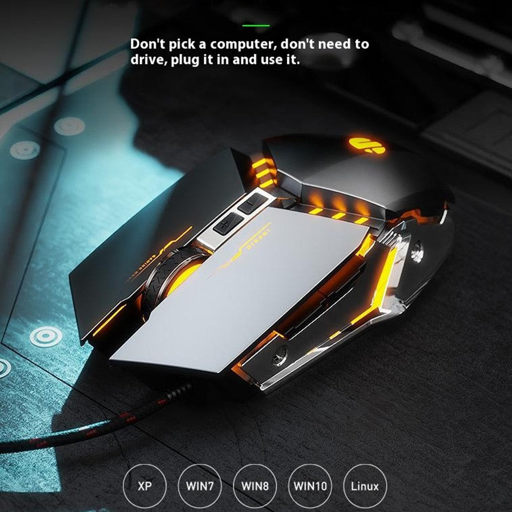 INPHIC PW2 USB Kablet Gaming Mus Farverigt Lys Makroprogrammering Computer Bærbar Mus