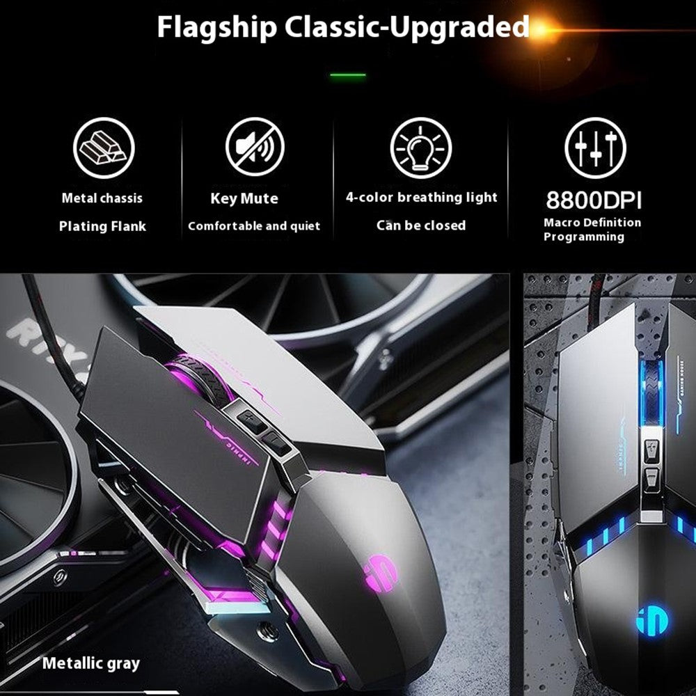 INPHIC PW2 USB Kablet Gaming Mus Farverigt Lys Makroprogrammering Computer Bærbar Mus
