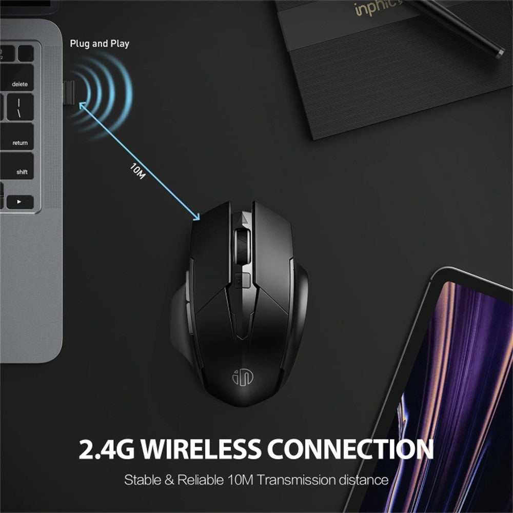 INPHIC F1 Wireless Mouse 1600DPI 6 Keys Type-C Rechargeable Mute Gaming Mouse for Home Office
